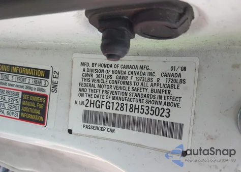 2008 Honda Civic Ex from USA, damaged, VIN 2HGFG12818H535023